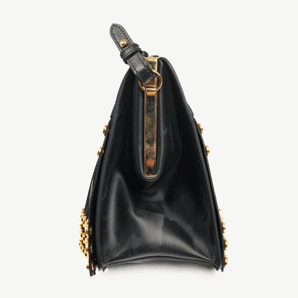 Prada Nero Saffiano Leather Studded Fringe Frame Shoulder Bag - Picture 3 of 14